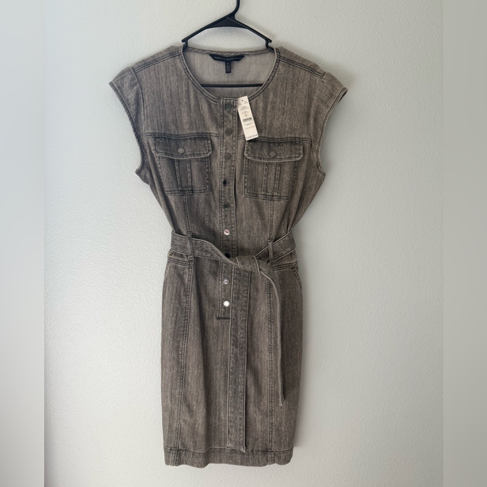 WHBM belted gray denim dress NWT